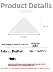 Detailed size chart for wool knit triangle shawl showing 186cm width and 75cm height
