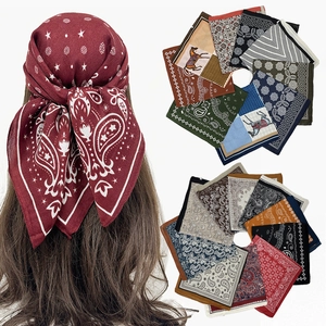 Vintage Paisley Cotton Linen Square Scarf For Women Paris Map Equestrian Print Head Scarf Fashion Bandana Neck Scarf Accessory