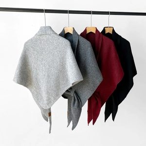 Chic wool blend knitted triangle shawls for women in grey, burgundy, and black