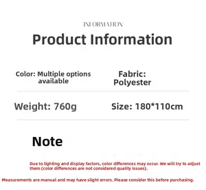 Especificaciones del chal de poliéster de 760g con dimensiones de 180x110cm