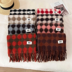 Vintage Faux Cashmere Plaid Scarf For Women Winter Thick Warm Checkered Polka Dot Shawl With Tassels Fashion Accessories Wrap