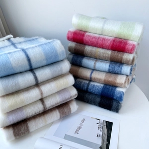Thick colorful plaid mohair scarf with soft texture and vibrant winter check patterns