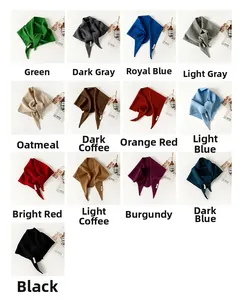 Detailed grid layout showing thirteen vibrant colors of soft knitted wool triangle scarves