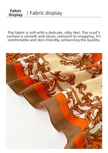 Macro detail of baroque floral silk scarf showing smooth texture and satin finish