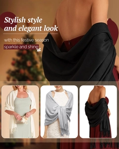 Close-up of elegant solid color cashmere feel scarf with fringe tassels for evening gowns