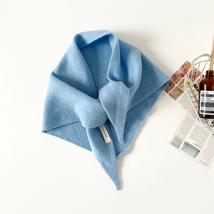 Sky blue 100% pure wool knitted triangle scarf shawl for women with soft texture