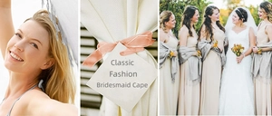 Detailed views of a silver grey bridesmaid cape with fringes and elegant fabric texture