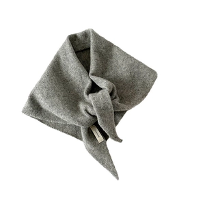 Minimalist grey 100% pure wool knitted triangle scarf with soft texture for women