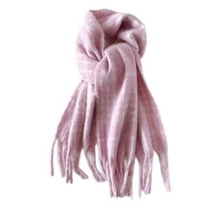 Soft mohair wool blend scarf in light purple with long decorative fringes