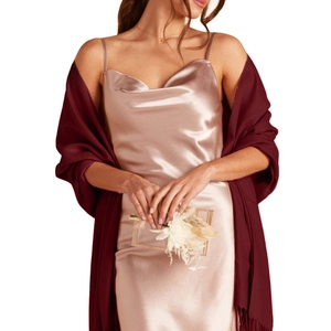 Elegant burgundy pashmina shawl for women with fringe details on a soft cashmere-feel fabric