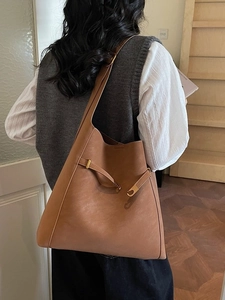 Women Large Capacity Bucket Bag PU Leather Vintage Commute Shoulder Bag Minimalist Magnetic Buckle Tote Bag Crossbody Bag Casual Handbag