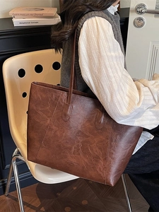 Women Vintage Large Capacity PU Leather Tote Bag Fashion Commute Shoulder Bag With Top Handle Simple Retro Handbag For Daily Use