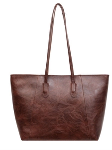Minimalist large brown tote bag with vintage texture and long shoulder straps for daily use