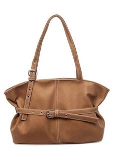 Sac fourre-tout vintage en similicuir marron avec surpiqûres blanches et boucles déco