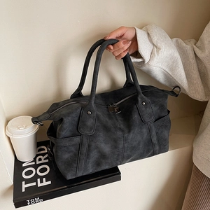 Retro charcoal grey matte tote bag with large capacity and zipper for daily commute