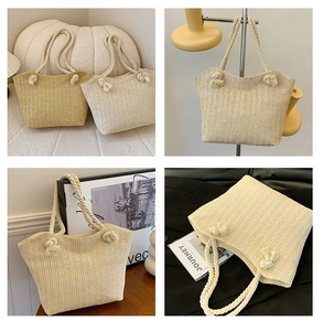Détails des sacs fourre-tout en paille tressée avec poignées en corde et textures fines