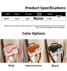 Detailed size specifications for piano keyboard themed crossbody bag in high-quality PU