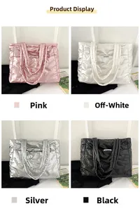 Sacs cabas matelassés métallisés en rose, beige, argent et noir pour femmes