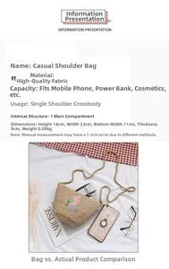 Detaillierte Größenangaben für Strohtasche mit Flamingo-Stickerei 14x23x11cm