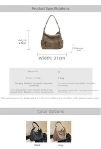 Detailed size chart and specifications for large PU leather tote bag with dimensions
