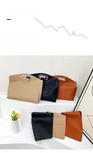 Detailed view of PU leather laptop bags in black, beige, and caramel with metal handles