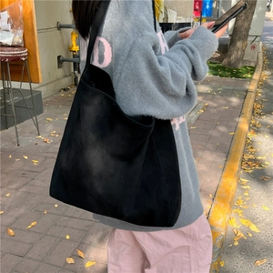 Large black frosted suede tote bag for women, ideal for casual autumn commuting and styling