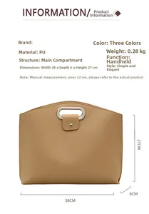 Detailed size specifications of the minimalist khaki PU leather laptop bag with handles