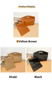 Three premium PU leather handbags in tan, beige, and black with metal cutout handles