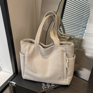 Borsa Tote in Velluto a Coste di Grande Capacità per Donna Borsa a Tracolla Casual Stile Semplice Pendolare Lavoro Scuola con Cerniera