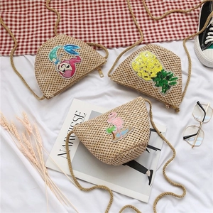 Stroh-Umhängetaschen für Kinder mit Pailletten-Ananas und Meerjungfrau-Stickerei-Design