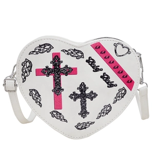 Sac bandoulière cœur Y2K avec croix rose et imprimés de flammes pour femme