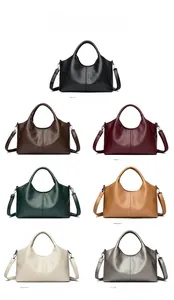 Multiple color options for minimalist litchi grain faux leather boston handbag
