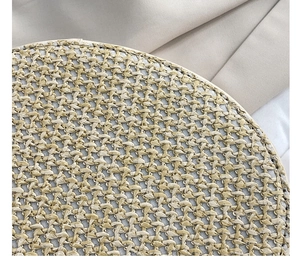 Detailed macro view of high-quality hand-woven straw texture and dense natural fiber pattern