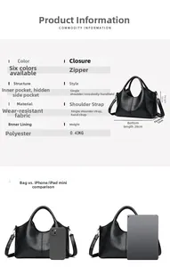 Detailed size specifications for the large capacity handbag with smartphone comparison