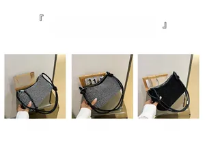 Detailed comparison of sparkling rhinestone handbags in multicolor, white, and black finishes