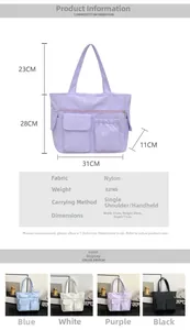 Detailed size and dimension view for large nylon tote bag with 31cm width and 28cm height