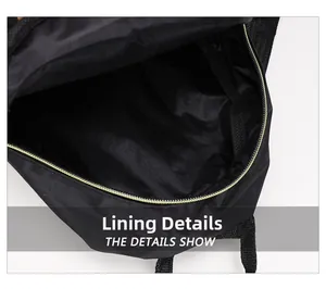 Détail de la doublure intérieure et du compartiment zippé d'un sac à dos noir