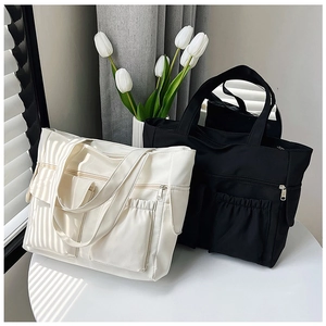 Women Large Capacity Nylon Tote Bag Multi-Pocket Casual Shoulder Bag For Work School Daily Travel Handbag Lightweight Tote