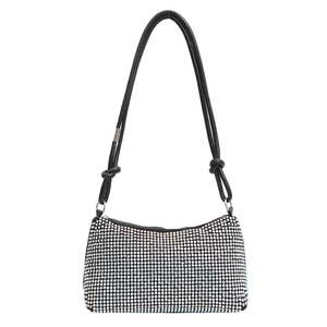 Sparkling rhinestone baguette shoulder bag with colorful crystals and black knot strap