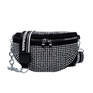 Funkelnde Strass-Halbmond-Gürteltasche mit Silberkette und Logo-Gurt für Damen