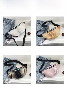 Sélection de sacs bananes motif crocodile en blanc, kaki, noir et rose finition métallique