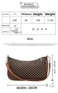 Specifiche taglie per borsa a mezzaluna con larghezza 28cm e dettagli interni