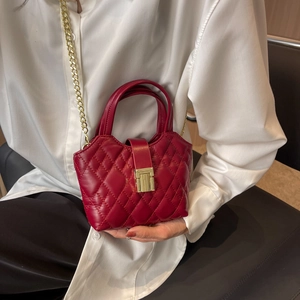 Trendy Mini Quilted Rhombic Shoulder Bag For Women Fashion PU Leather Handbag With Gold Chain Strap Small Crossbody Bag