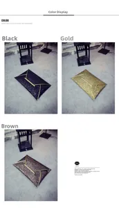Three sequined envelope clutch bags in black, gold, and brown colors for evening events