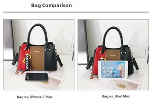 Comparaison de taille du sac bicolore avec un smartphone et une tablette pour l'échelle