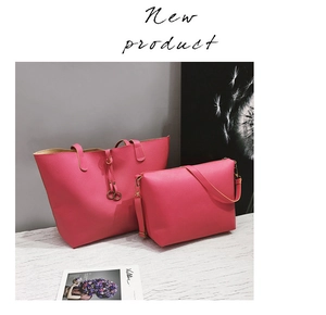 Pink lychee grain leather tote bag set including a large handbag and crossbody purse