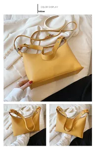 Detailansicht der gelben Handtasche aus PU-Leder mit Litschi-Muster und Silberschnalle