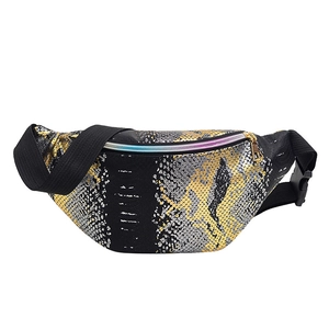 Sac Banane Tendance à Texture de Serpent Métallique Pour Femmes Avec Fermeture Éclair Arcobaleno Sac de Poitrine en Cuir PU