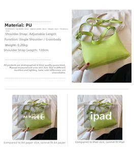 Detailansicht der grünen PU-Leder-Beuteltasche mit Maßen und weicher Lychee-Textur