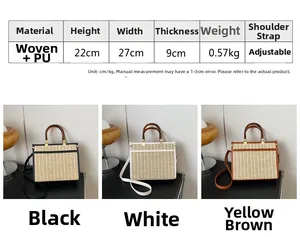 Size chart showing large straw woven tote dimensions: 27x22x9cm with adjustable strap details